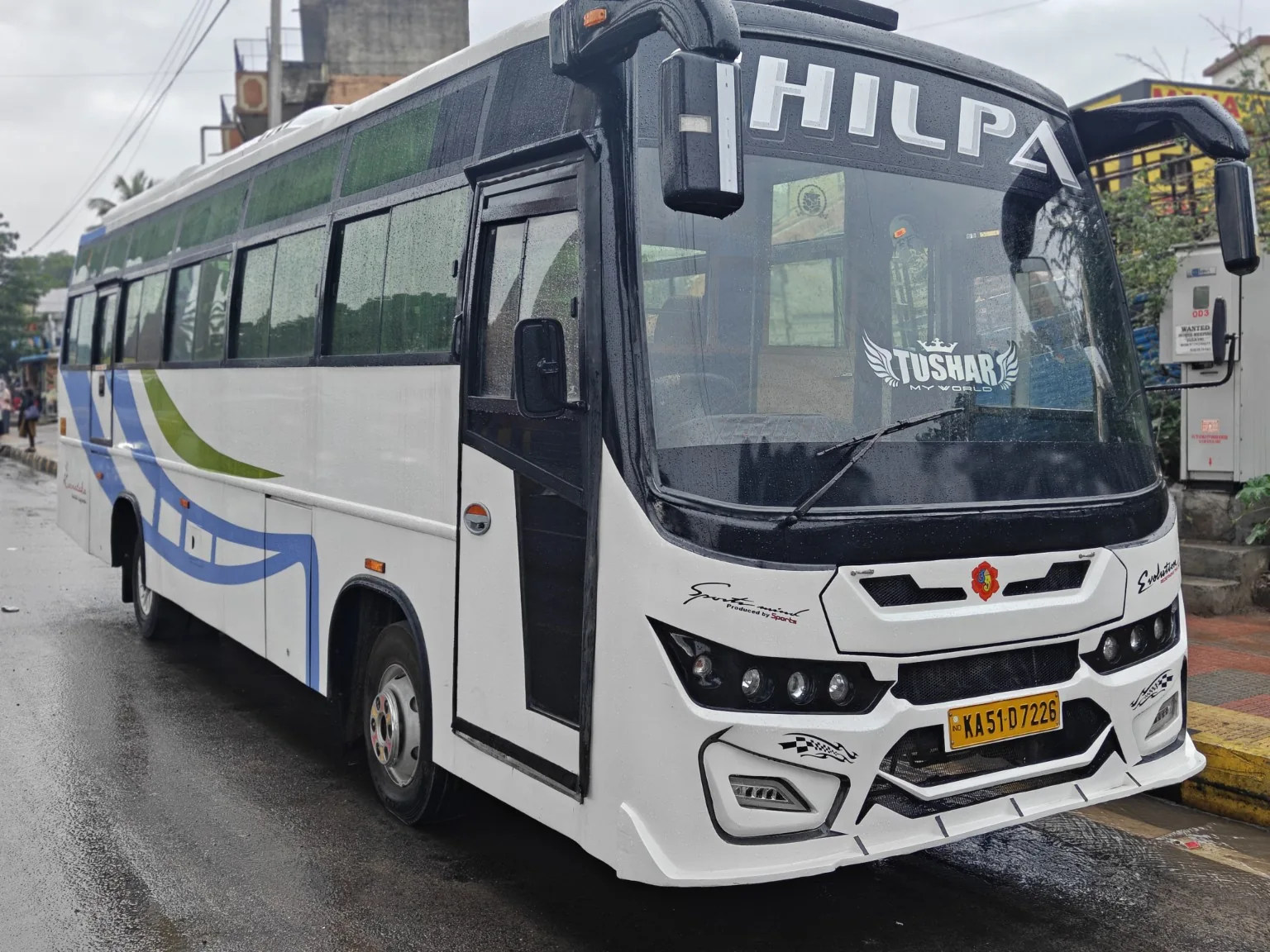 Shilpa Transports white luxury coach exterior